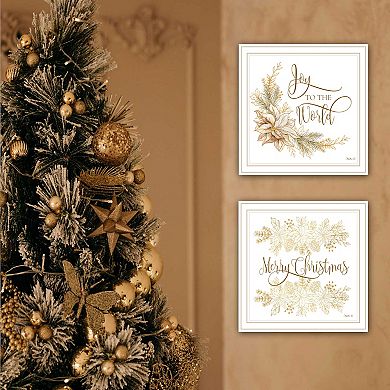 LOVMOR Decor 4U 2 Piece Golden Merry Christmas White Framed Wall Art Mollie B