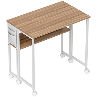 HOMCOM Small Folding Desk Foldable Computer Desk with Shelf Wheels