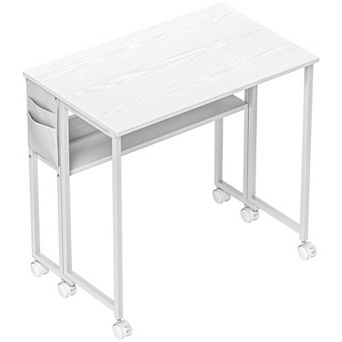 HOMCOM Small Folding Desk Foldable Computer Desk with Shelf Wheels