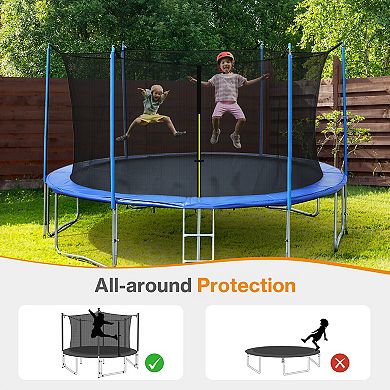 Aoodor Trampoline Replacement Net for 8/12 FT Round Frame with Zipper, Hooks, Pole Cover