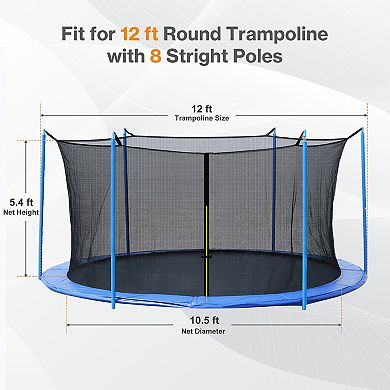 Aoodor Trampoline Replacement Net for 8/12 FT Round Frame with Zipper, Hooks, Pole Cover