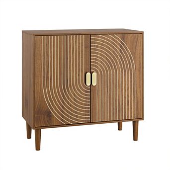 Walnut Wood Buffet Cabinet with Line Groove Design