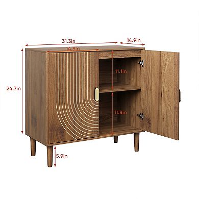 Walnut Wood Buffet Cabinet with Line Groove Design