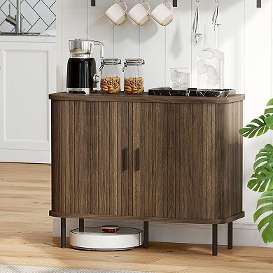 HOMCOM 35.4inch Sideboard Buffet Cabinet, Slatted Kitchen Cabinet