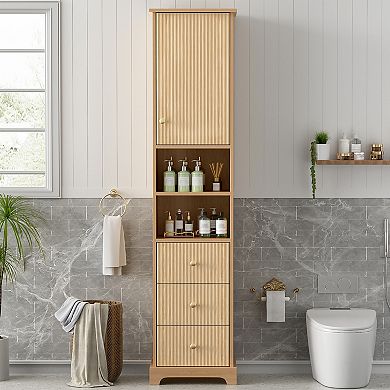 Whisen 67.7" Tall Freestanding Bathroom Cabinet with Adjustable Shelf, 3 Drawers and Open Storage