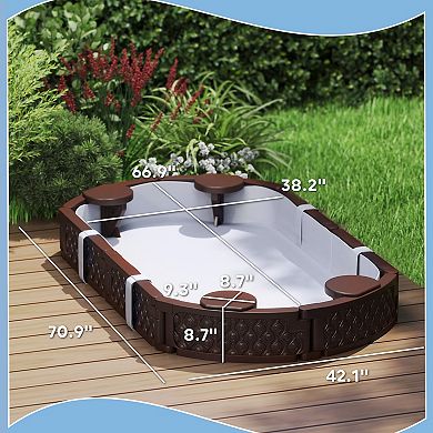 Qaba Oval Kids Sandbox with Cover, 4 Seats, Bottom Liner
