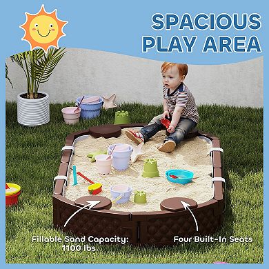 Qaba Oval Kids Sandbox with Cover, 4 Seats, Bottom Liner