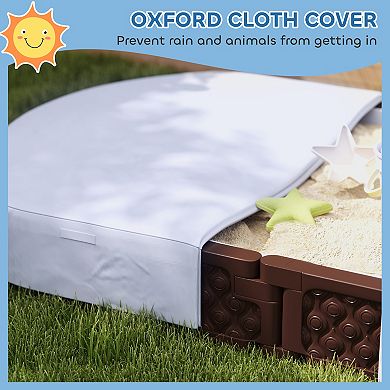 Qaba Oval Kids Sandbox with Cover, 4 Seats, Bottom Liner