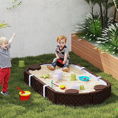 Qaba Oval Kids Sandbox with Cover, 4 Seats, Bottom Liner