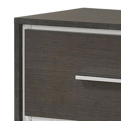 Hez Nightstand, 2 Drawers, Silver Trim, Modern Dark Brown Finish