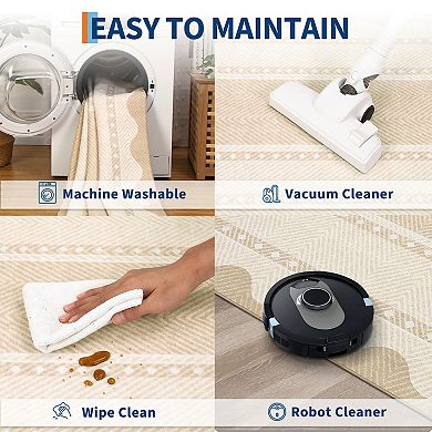 Garvee Textured Border Area Rug Modern Minimalist Washable Non Slip Soft Rug for Bedroom Kitchen