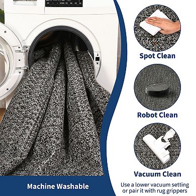 Garvee Scalloped Edge Area Rug for Bedroom Washable Low Pile Non Slip Carpet for Kitchen Laundry