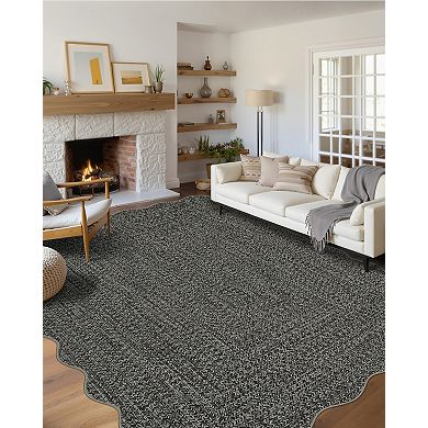Garvee Scalloped Edge Area Rug for Bedroom Washable Low Pile Non Slip Carpet for Kitchen Laundry