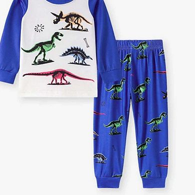 MyKids-USA Dinosaur Kids Pajama Set Long Sleeve Shirt and Pants, Cartoon Dino Design