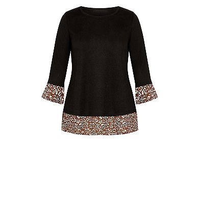 Avenue Women's Plus Size Hacci Chiffon Print Top