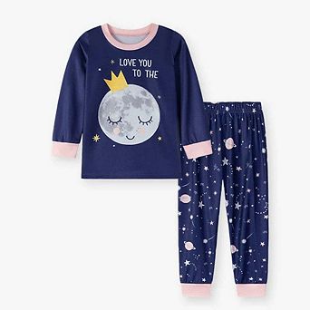 MyKids-USA Baby and Kids Girls Universe Cartoon Pattern Long Sleeves Casual Pajamas Clothing Set