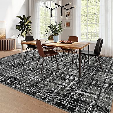 Garvee Modern Geometric Irregular Grid Area Rug Washable Non Slip Floor Cover for Modern Bedroom