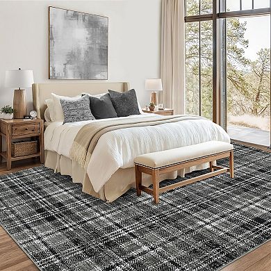 Garvee Modern Geometric Irregular Grid Area Rug Washable Non Slip Floor Cover for Modern Bedroom