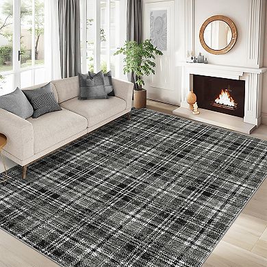 Garvee Modern Geometric Irregular Grid Area Rug Washable Non Slip Floor Cover for Modern Bedroom