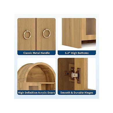 70In Tall Arched Kitchen Pantry Cabinet With Acrylic Doors - 5-Tier Wooden Storage Cabinet