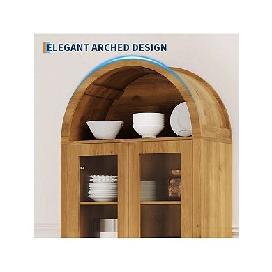 70In Tall Arched Kitchen Pantry Cabinet With Acrylic Doors - 5-Tier Wooden Storage Cabinet