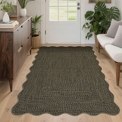 Modern Machine Washable Scalloped Area Rug for Bedroom Non Slip Stain Resistant Rug for Kitchen