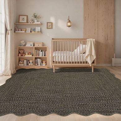 Modern Machine Washable Scalloped Area Rug for Bedroom Non Slip Stain Resistant Rug for Kitchen