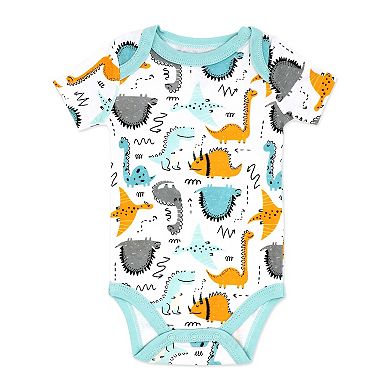 Baby Boys Dino 5 Piece Bodysuit, Pants, Bib, and Socks Set