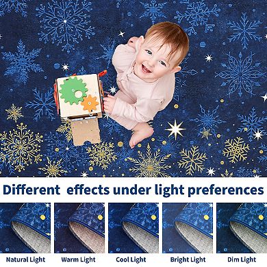 Christmas Snowflake Area Rug Non Slip Entryway Washable Living Room Carpet Low Pile Mat for Indoor