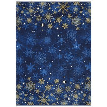 Christmas Snowflake Area Rug Non Slip Entryway Washable Living Room Carpet Low Pile Mat for Indoor