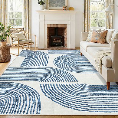 Modern Geometric Area Rug Low Pile Machine Washable Non Slip Floor Rug for Bedroom Kitchen Laundry