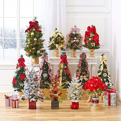 BrylaneHome 30"" Pre-Lit Joy Flocked Berry Tree