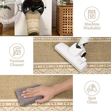 Modern Bordered Area Rugs, Soft Washable Large Geometric Carpet for Living Room Nursery Hallway