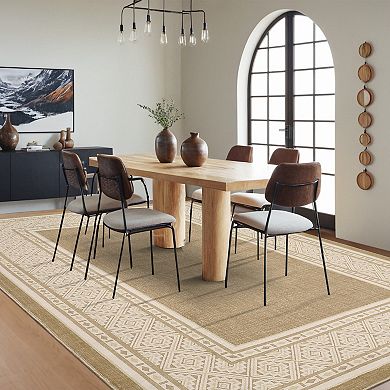 Modern Bordered Area Rugs, Soft Washable Large Geometric Carpet for Living Room Nursery Hallway