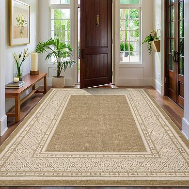 Modern Bordered Area Rugs, Soft Washable Large Geometric Carpet for Living Room Nursery Hallway