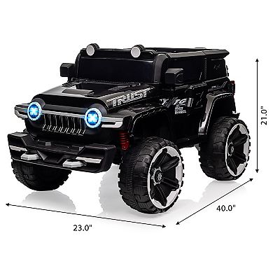 12V 2-Seater Kids Ride On Truck, 4WD Electric Car w/Remote Control, Dual Motors, LED, Spare Tire
