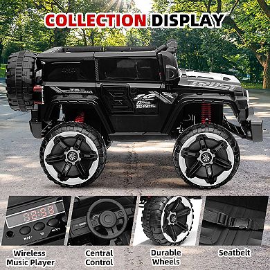 12V 2-Seater Kids Ride On Truck, 4WD Electric Car w/Remote Control, Dual Motors, LED, Spare Tire
