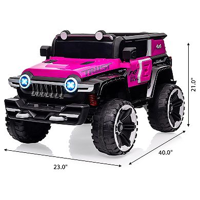 12V 2-Seater Kids Ride On Truck, 4WD Electric Car w/Remote Control, Dual Motors, LED, Spare Tire