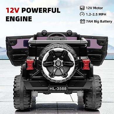 12V 2-Seater Kids Ride On Truck, 4WD Electric Car w/Remote Control, Dual Motors, LED, Spare Tire