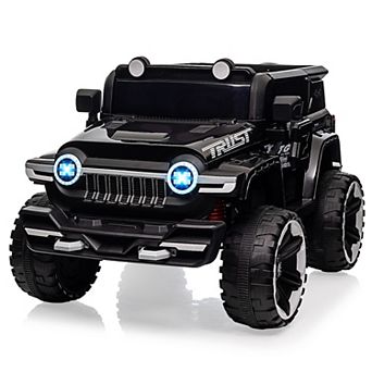 12V 2-Seater Kids Ride On Truck, 4WD Electric Car w/Remote Control, Dual Motors, LED, Spare Tire