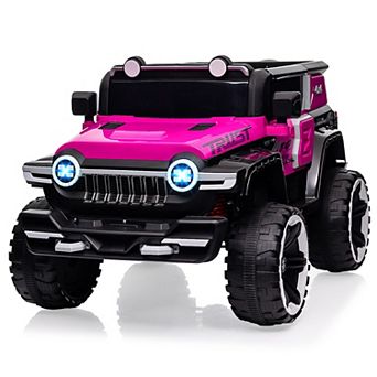 12V 2-Seater Kids Ride On Truck, 4WD Electric Car w/Remote Control, Dual Motors, LED, Spare Tire