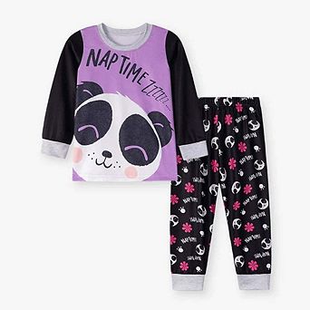 MyKids-USA Spring and Autumn Baby Kids Girls Panda Cartoon Pattern Casual Pajamas Set