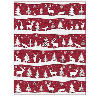 Christmas Rug with Tree & Reindeer Pattern, Non-Slip Low Pile Washable Mat for Kitchen Entryway