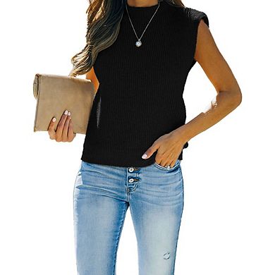 Seoria Women's Mock Neck Sweater Vest, Ribbed Knit Sleeveless Pullover for Casual Summer Tops