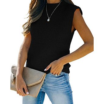 Seoria Women's Mock Neck Sweater Vest, Ribbed Knit Sleeveless Pullover for Casual Summer Tops