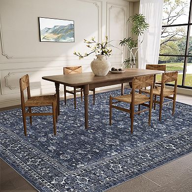 Garvee Vintage Floral Washable Area Rug Distressed Boho Print Non Slip Rug for Bedroom Hallway