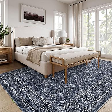 Garvee Vintage Floral Washable Area Rug Distressed Boho Print Non Slip Rug for Bedroom Hallway