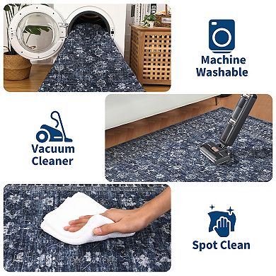 Garvee Vintage Floral Washable Area Rug Distressed Boho Print Non Slip Rug for Bedroom Hallway