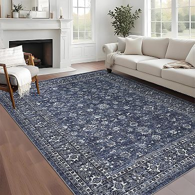 Garvee Vintage Floral Washable Area Rug Distressed Boho Print Non Slip Rug for Bedroom Hallway
