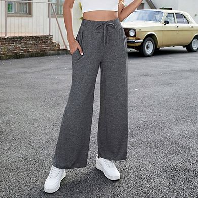 Women's High Waisted Wide Leg Pants Loose Yoga Joggers with Pockets and Drawstring for Lounge